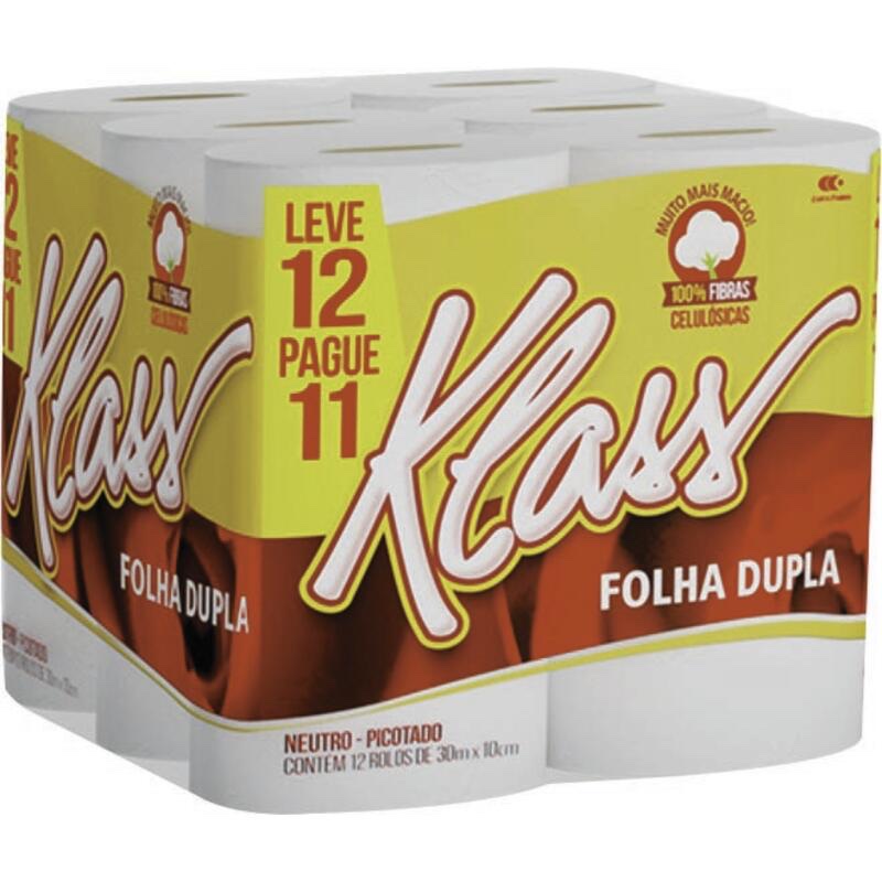 Papel Higiênico Klass folha dupla 30m pacote com 12 rolos