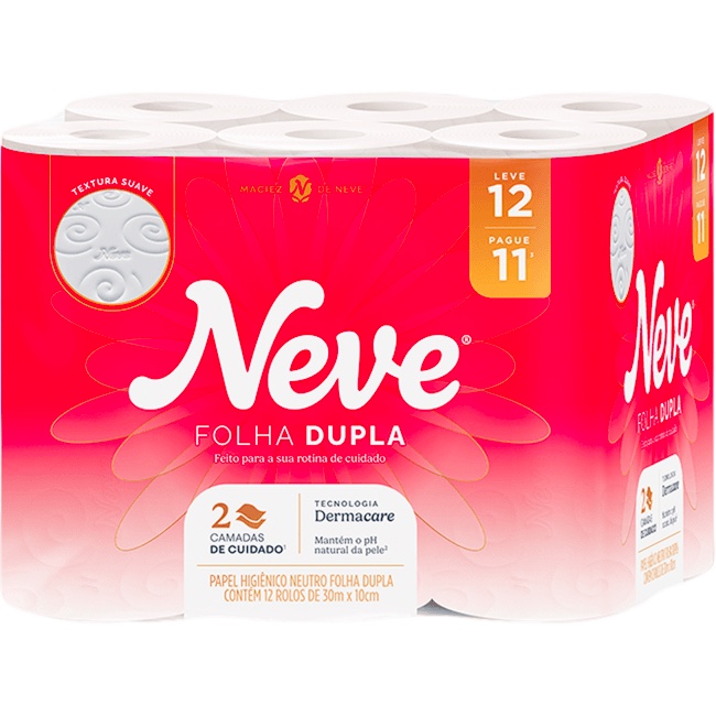 Papel Higiênico Neve folha dupla 30m pacote com 12 rolos