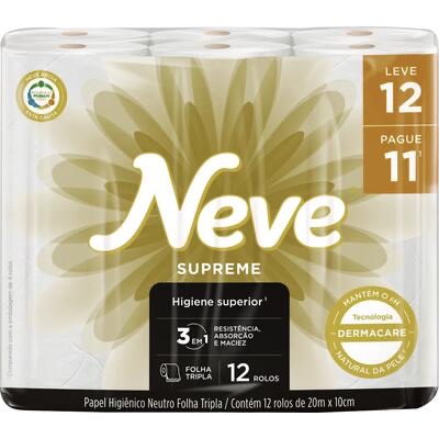 Papel higiênico folha tripla Neve Supreme 12 rolos