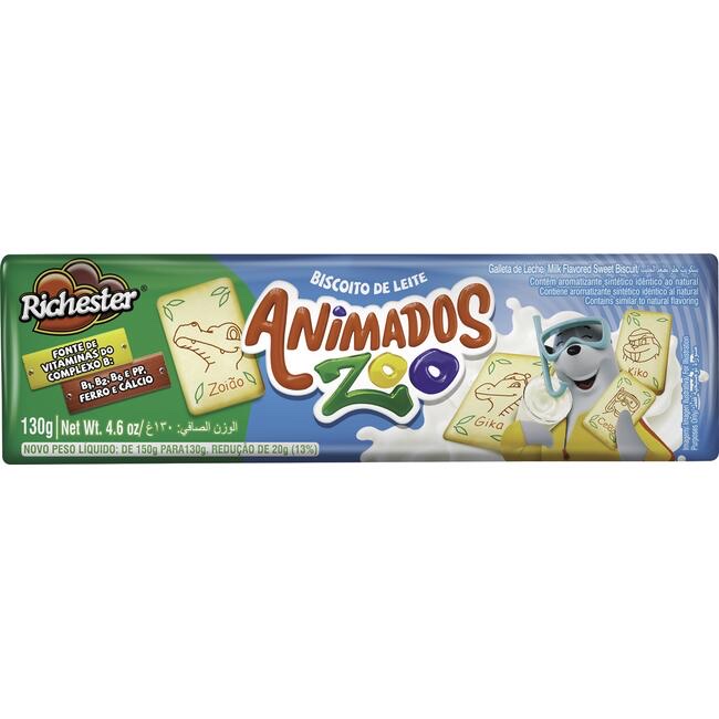 Biscoito de leite Animados Zoo Richester pacote 130g